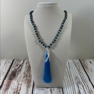 Synthetic Blue Stripe Handmade Beaded Mala Necklace